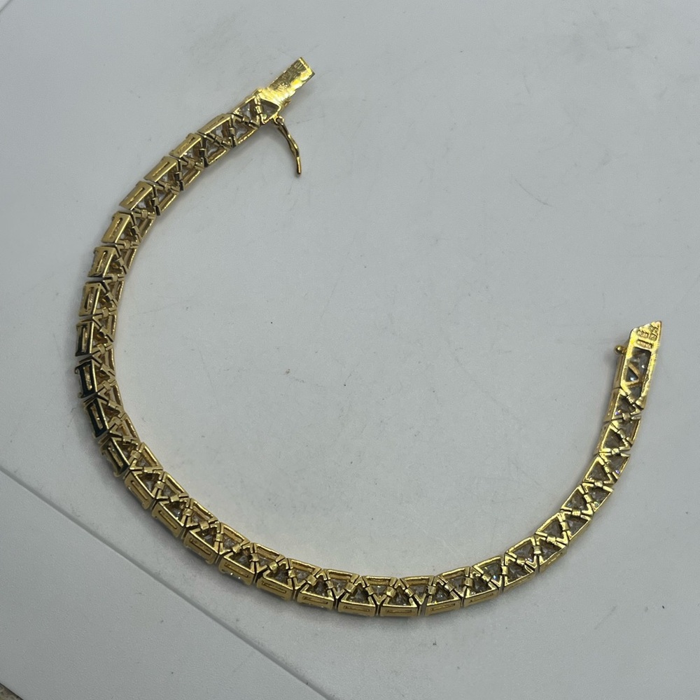 Trillion Cut gold over sterling silver CZ tennis bracelet Ross & Simons - Picture 11 of 16